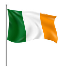 Obraz premium Waving Irish Flag on Flagpole – Ireland National Flag in Green, White, and Orange Colors