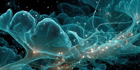 Futuristic Digital Cloudscape with Glowing Data Particles