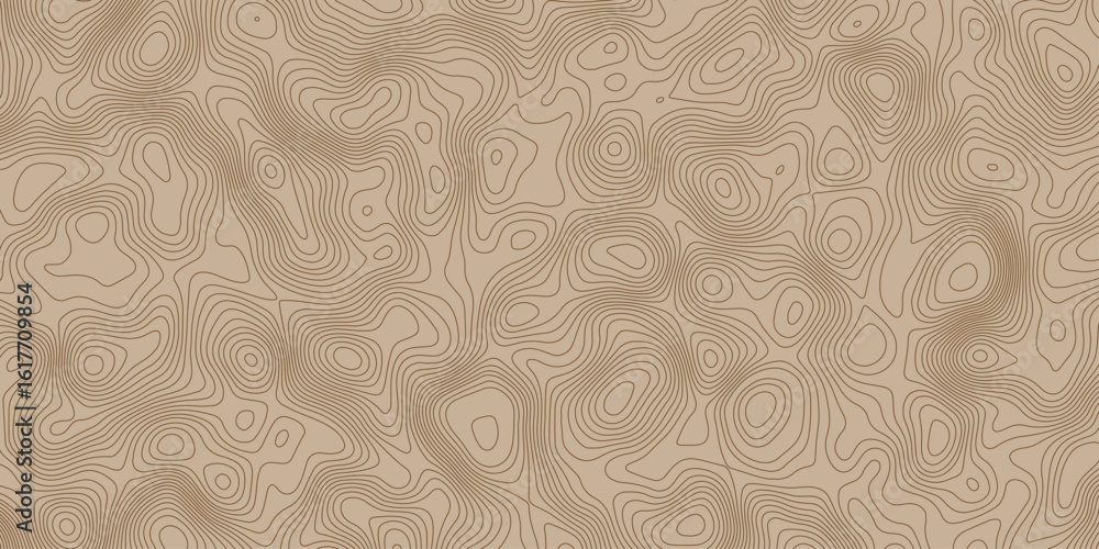 Poster seamless topographic map pattern with contour lines on a light brown background, ideal for backgroun