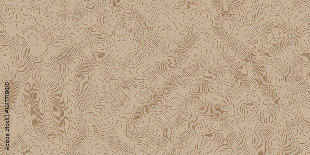 Poster seamless topographic map pattern with contour lines on a light brown background, ideal for backgroun