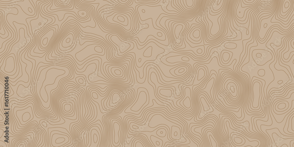 Poster seamless topographic map pattern with contour lines on a light brown background, ideal for backgroun