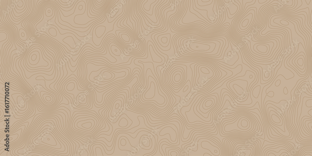 Poster seamless topographic map pattern with contour lines on a light brown background, ideal for backgroun
