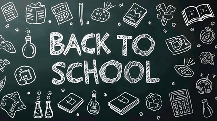 Illustration of a chalkboard with educational doodles, great for back to school concept on green board, fun learning environment