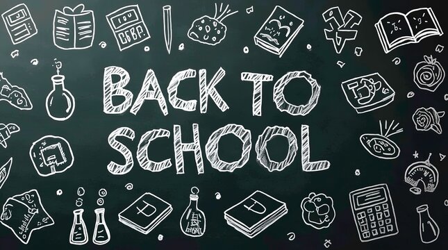 Illustration of a chalkboard with educational doodles, great for back to school concept on green board, fun learning environment