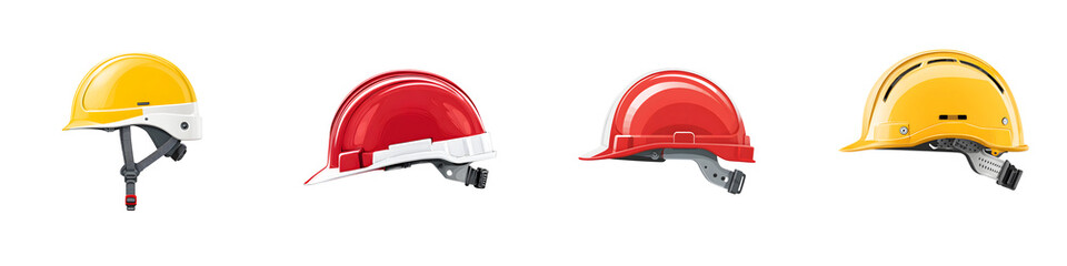 Fototapeta premium Collection of Colorful Safety Helmets Isolated on White Background