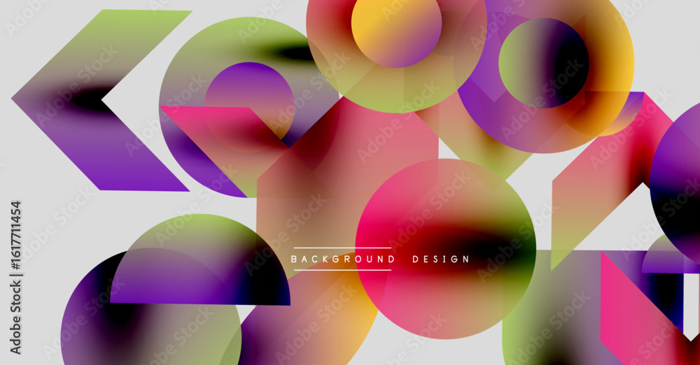 Poster abstract colorful shapes overlap. gradient hues create dynamic visual effect. modern design elements