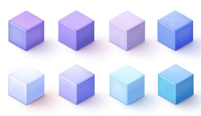 Obraz premium Set of pastel shades of light blue and purple isometric cubes