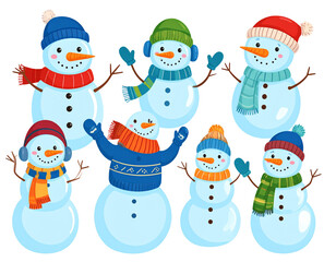  Cute Snowman Parents and Child in Festive Attire Transparent Background PNG (2)