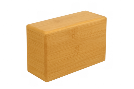 Wooden yoga block isolated on transparent background, providing support and stability during yoga practice