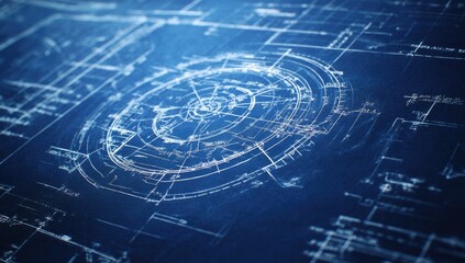 Fototapeta premium Abstract blueprint design, circular focus