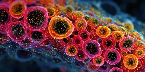 Vibrant Microbial Cells Under Microscope Showcasing Biological Diversity