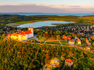 Tihany in Hungary. Benedictine Monastery of Tihany Abbey with Lake Balaton.