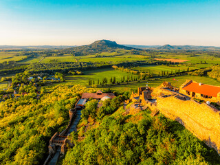 Sunset over the castle Szigliget, Hungary near Balaton lake