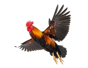 Obraz premium Rooster in flight against a white background