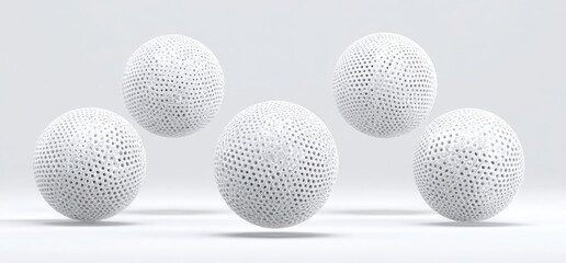 Five white spheres with a textured surface