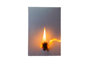 The fire gradually consumed the empty sheet isolated on transparent or white background