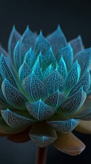 Illuminated Blue Lotus Flower with Digital Veins