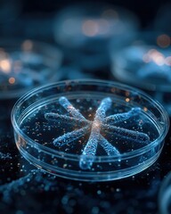 Microscopic Image of a Starfish-Shaped Microorganism in a Petri Dish