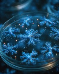 Blue Snowflake Patterns in Petri Dish