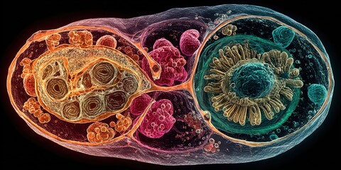 Microscopic View of Cell Structures and Viruses