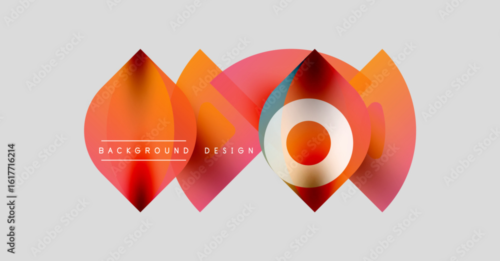 Poster abstract geometric shapes overlap, creating vibrant orange, red gradients. modern design element for