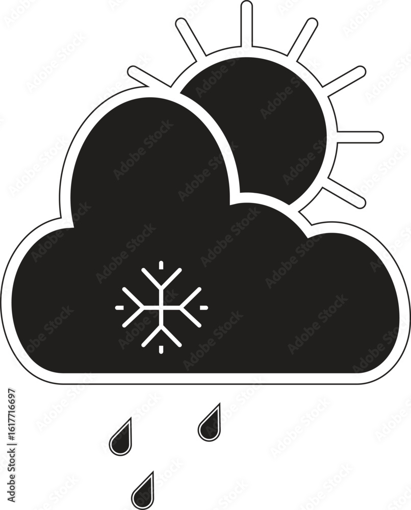 Aufkleber sun and cloud with snowflake icon for snowy weather during daytime and winter forecast with transpar