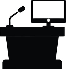 Obraz premium Modern podium with microphone and computer screen for presentations and lectures