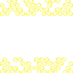 Golden honey comb frame border, hand drawn watercolor cell illustration isolated on white background. Can be used for cards, invitation and other printed products.
