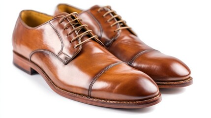 Elegant brown leather dress shoes with polished finish on a white background