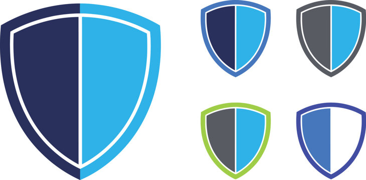 Modern shield logos represent security, protection, and defense with vibrant colors