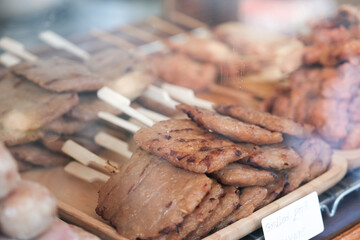 Thai Style Grilled Pork Skewers, Street Food in Thailand.