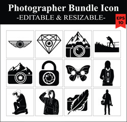 Photographer Icon Bundle Photography Vector Graphics Camera Lenses And Photographer Silhouettes Collection