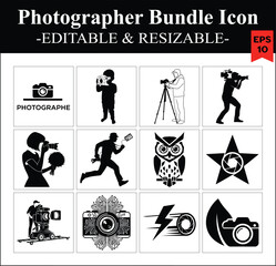 Photographer Icon Set Bundle Black And White Vector Illustration Collection Eps 10