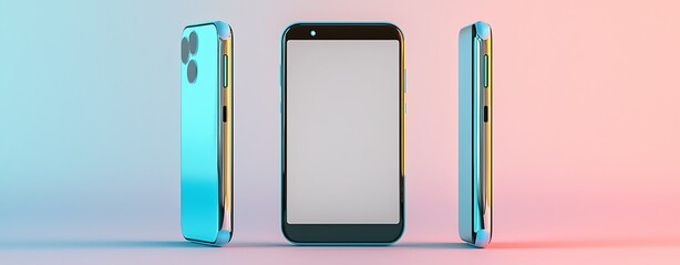 Minimalist Smartphone Mockup with Soft Pastel Background for UI App Presentation, Multiple Angles of Modern Phone Design in Clean Pastel Setup for Tech Product Demo, ideal for branding, technology