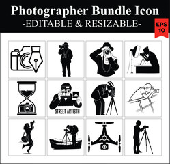 Photographer Silhouette Icon Bundle Editable Vector Design Photography Styles And Equipment