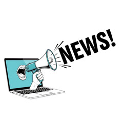 Megaphone emerging from laptop screen isolated on transparent background
