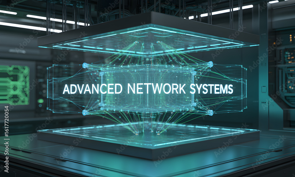 Poster futuristic holographic display: advanced network systems concept in a digital environment
