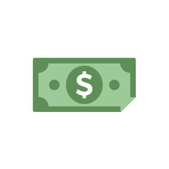 Minimalist vector illustration of a green dollar bill with a dollar sign, representing finance, currency, and money in a simple, flat design style.