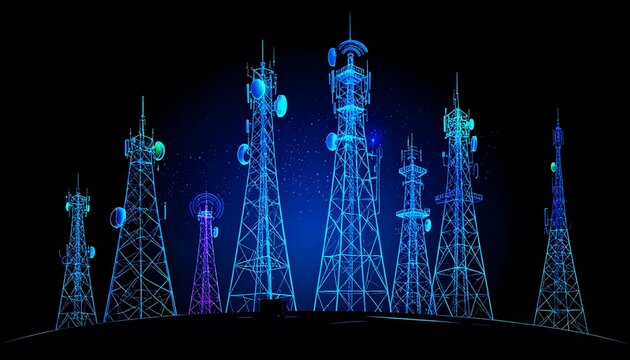 Wireless communication towers at night