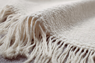 Soft fringed throw blanket, ideal for cozy home decor, adding texture and warmth to any interior space