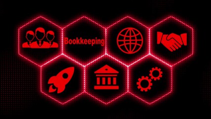 Glowing Neon Businessman pressing a Business Bookkeeping concept.