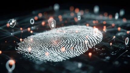Digital fingerprint security technology virtual environment graphic illustration cybersecurity concept
