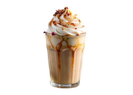 Decadent caramel frappuccino topped with whipped cream and drizzle