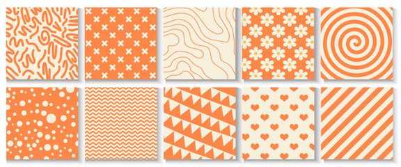 Groovy hippie 70s poster, cards, banner backgrounds. Waves, swirl, twirl pattern. Twisted, Y2k texture seamless patterns with cute colours in trendy retro trippy style. Lilac, pink, orange and green.