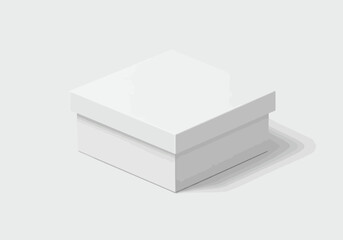 White square box with lid sits on a light gray surface casting a shadow