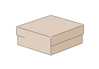 Beige lidded box with black outlines top rests slightly over the bottom