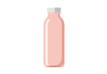 A lightpink juice bottle with a white cap stands against a white backdrop