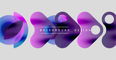 Abstract fluid shapes, vibrant colors, modern design. Background features overlapping forms, purple, blue hues. Minimalist aesthetic.