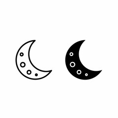Two crescent moon icons, one outlined, one filled, both showing craters.