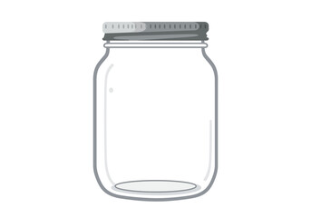 A grayoutlined glass jar with a silver lid sits centrally on a white background